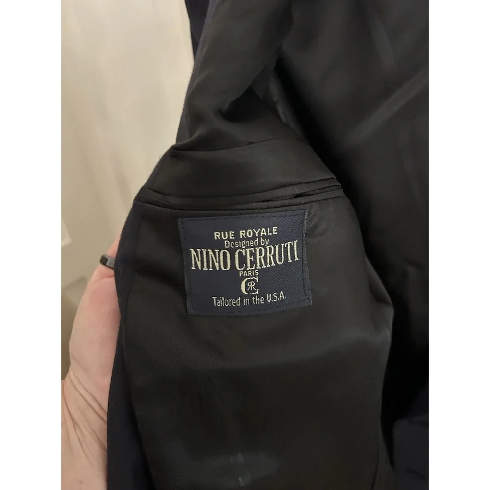 Vtg Nino Cerruti Wool Blazer Union Made USA Navy Pinstripe NWT 46L  Rue